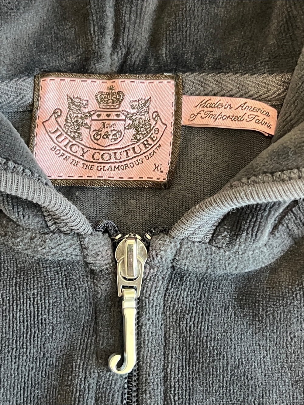 Vintage Juicy Couture Women’s Sz XL Velvet Zip-Up Hoodie Velour Made in USA - Picture 4 of 9